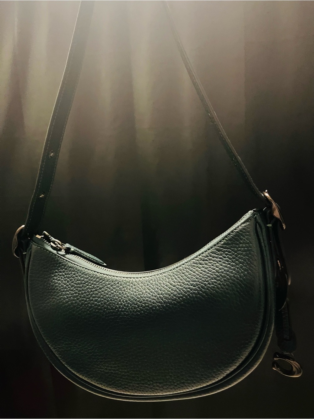 Coach Pebbled Crescent Shoulder Bag - Forest Green - Picture 5 of 10